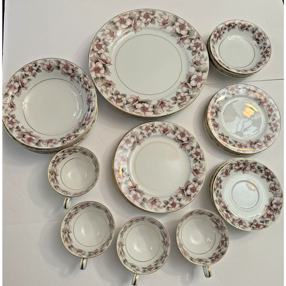 28 PC Noritake China 5314 ELSINORE Gold Trim Floral 1950s Japan - Picture 1 of 15
